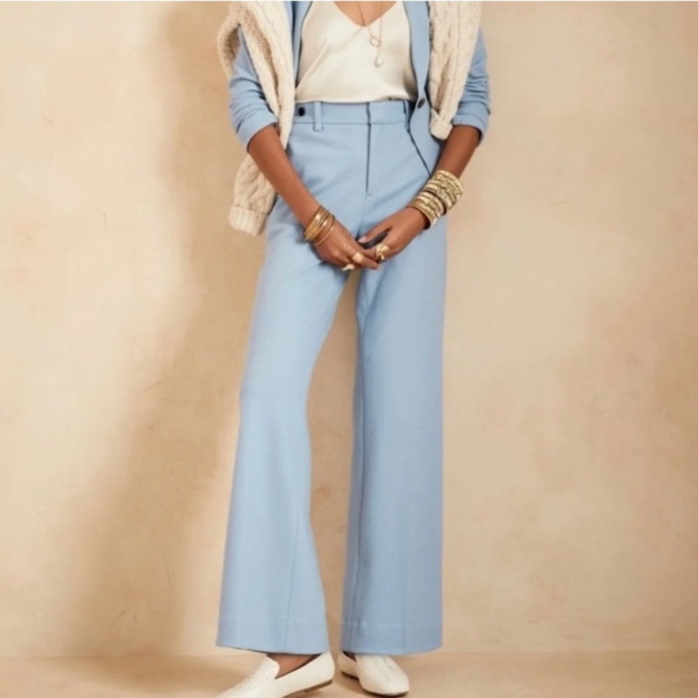 BANANA REPUBLIC WIDE-LEG WOOL-BLEND PANT Pajama Blue